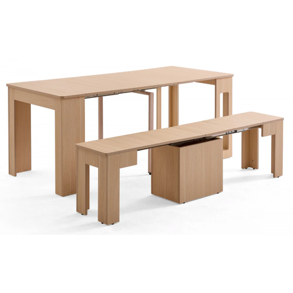 Flexi-Table FB-18+EB (NW) 0.4米至1.8米可伸縮餐桌+可伸縮長凳套裝 (自然色)